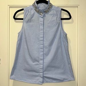 J Crew Size 0 Rhinestone Collar Button Down Tank Blue